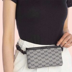 Michael Kors Signature Logo belt Bag Gray and Black.